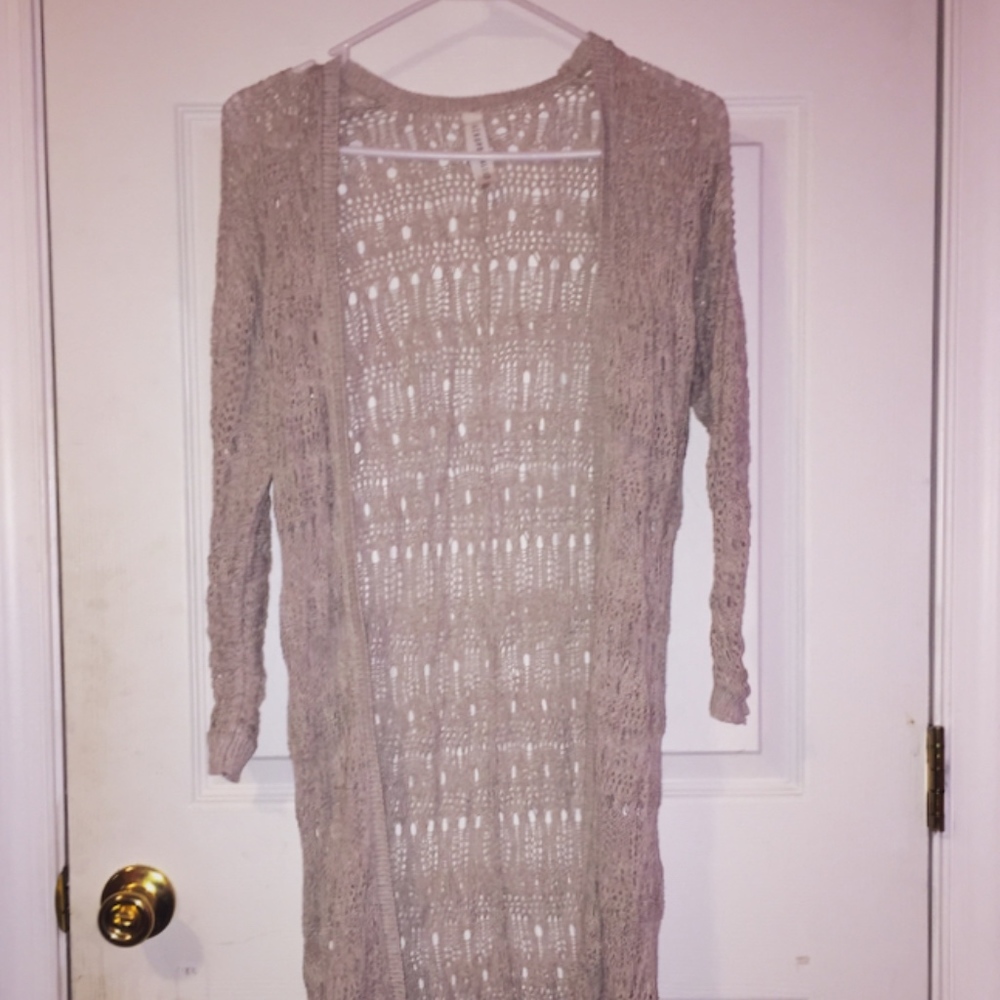 Long Tan Lace Cardigan Sweater